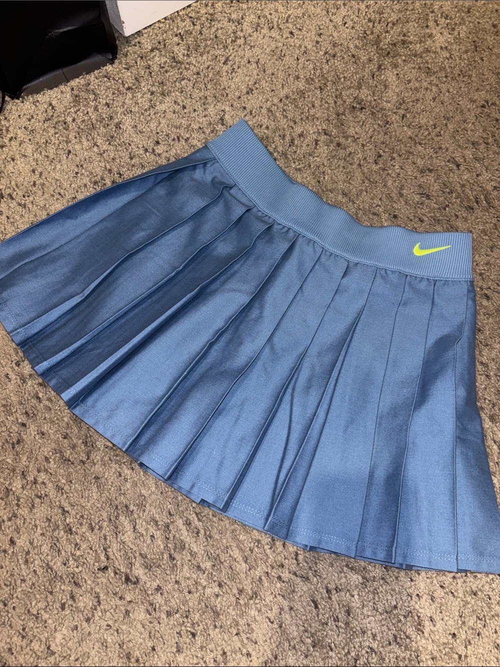 Nike Light Blue Pleated Skater Skirt with Neon Swoosh